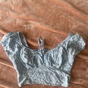Hollister Blue Floral Sweetheart Cropped Top